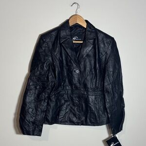 VTG KC Collections Cropped Leather Bomber Jacket Moto Biker